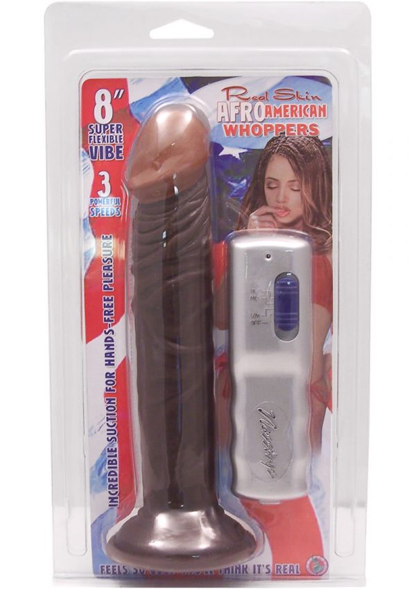 Real Skin Afro American Whoppers Vibrating Dong 8 Inch Brown