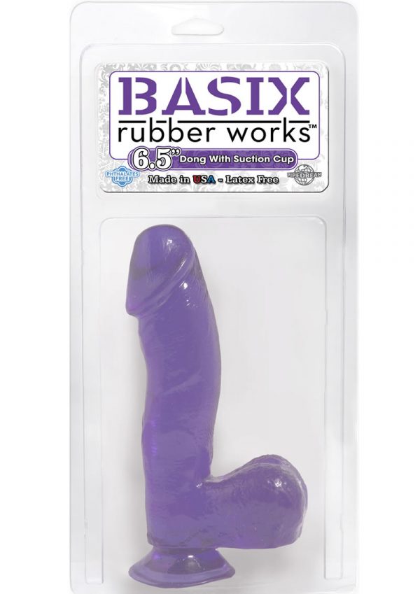 Basix Rubber Works 6.5 Inch Dong With Suction Cup Waterproof Purple