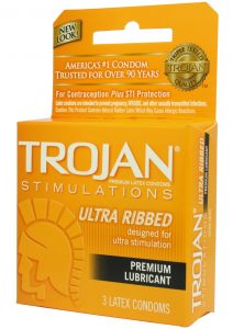 Trojan Condom Stimulations Ultra Ribbed Lubricated 3 Pack