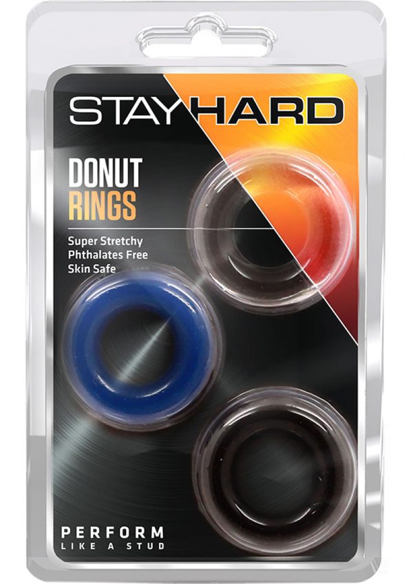 Stay Hard Donut Rings Cock Ring Assorted Colors 3 Each Per Pack