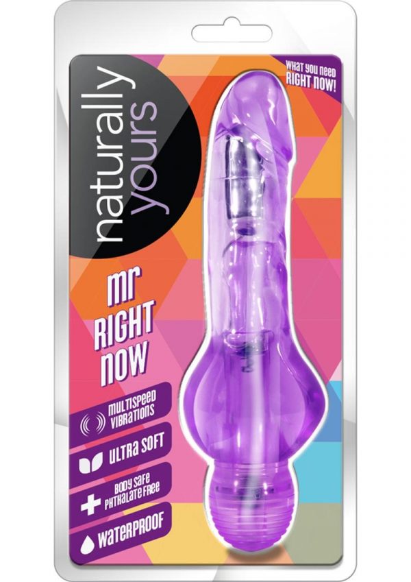 Naturally Yours Mr. Right Now Jelly Vibrator Waterproof Purple 6.5 Inch