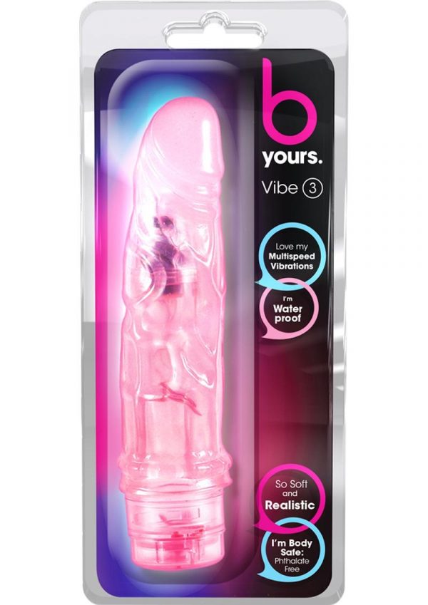 B Yours Vibe 03 Realistic Jelly Vibrator Waterproof Pink 7.25 Inch