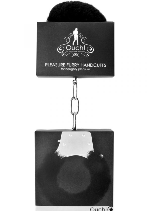 Ouch! Pleasure Furry Handcuffs Black And Silver