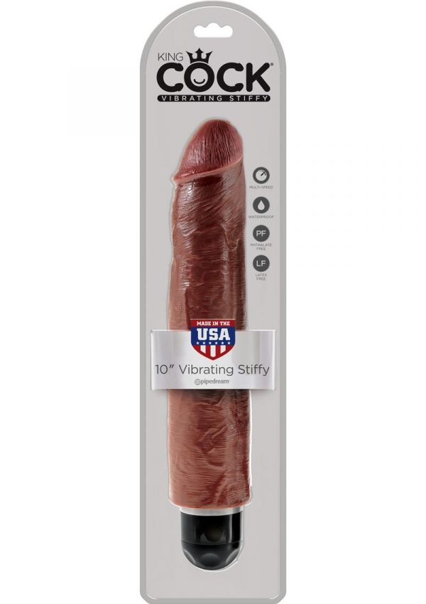 King Cock Vibrating Stiffy Realistic Dildo Waterproof Brown 10 Inch