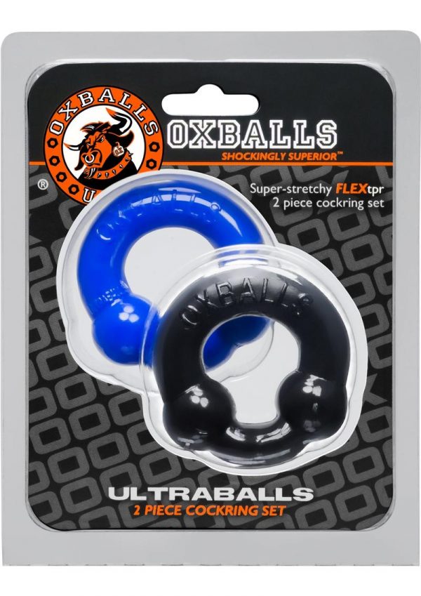 Oxballs Ultraballs Cockring Set 2 Each Per Set Black And Police Blue