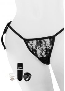 My Secret USB Rechargeable Vibrating Panty Set With Silicone Remote Control Ring Waterproof Black