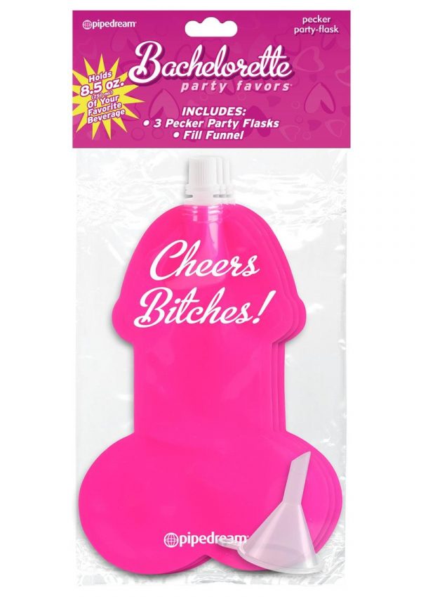 Bachelorette Party Favors Pecker Party Flasks Pink 3 Each Per Pack Holds 8.5 Ounce