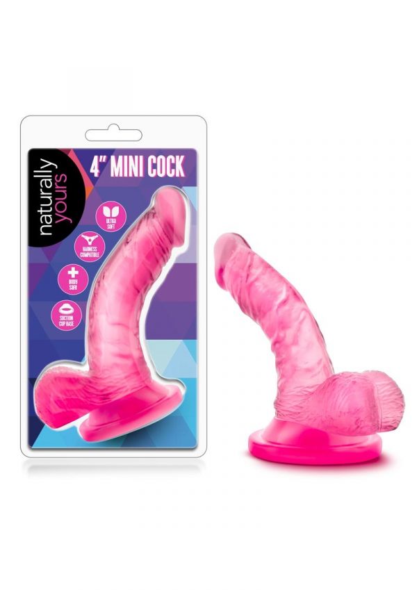 Naturally Yours Mini Cock Jelly Dildo With Balls Pink 4.75 Inch