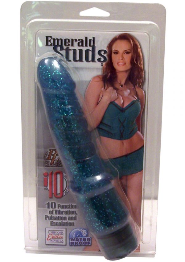 Emerald Studs Arouse 10 X Jelly Realistic Vibrator Waterproof Glitter Blue 7 Inch