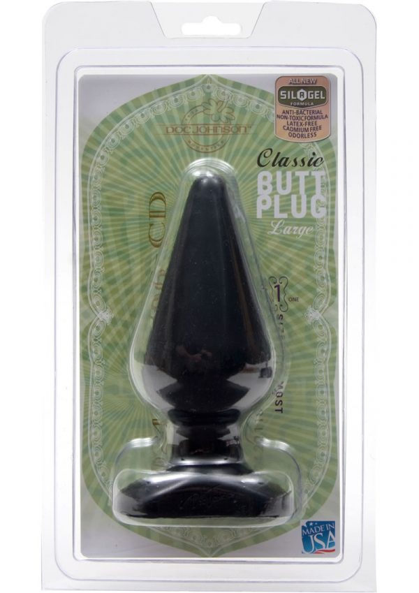 Classic Butt Plug Large Sil A Gel 6 Inch Large Black