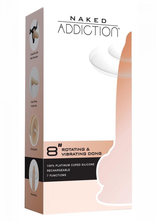 Naked Addiction Rotating and Vibrating Silicone Dong USB Rechargeable Flesh 8 Inch