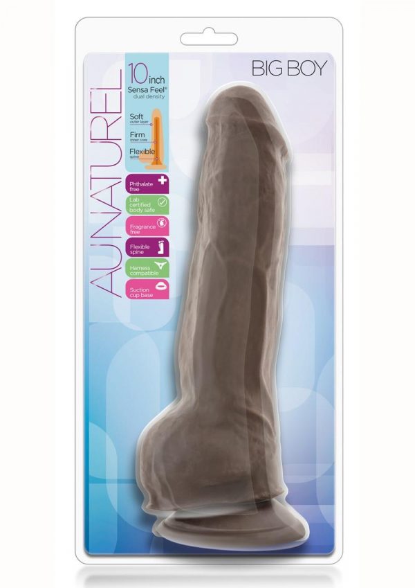 Au Naturel Big Boy Dildo With Balls 10in - Chocolate