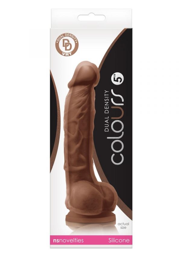 Colours Dual Density 5in Silicone Dildo With Balls Realistic - Caramel