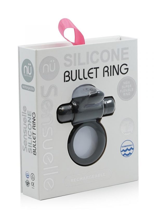 Silicone Bullet Ring With Clit USB Stimulator Rechargeable Multi Speed Black