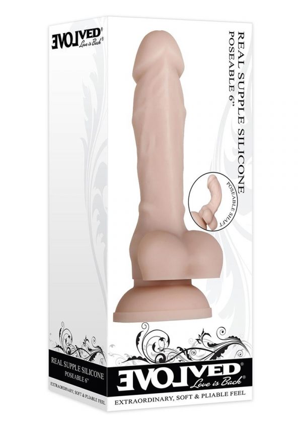 Real Supple Poseable Dildo With Balls 6in - Vanilla