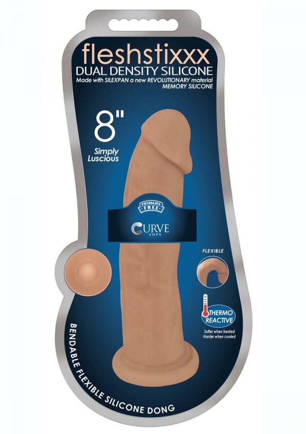 FleshStixxx Dual Density Silicone Bendable Dildo 8in - Caramel