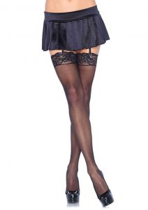 Leg Avenue Sheer Nylon Thigh High With Lace Top - O/S - Black