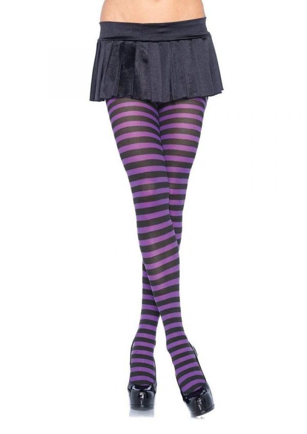 Leg Avenue Striped Tights - Plus Size - Black/Purple