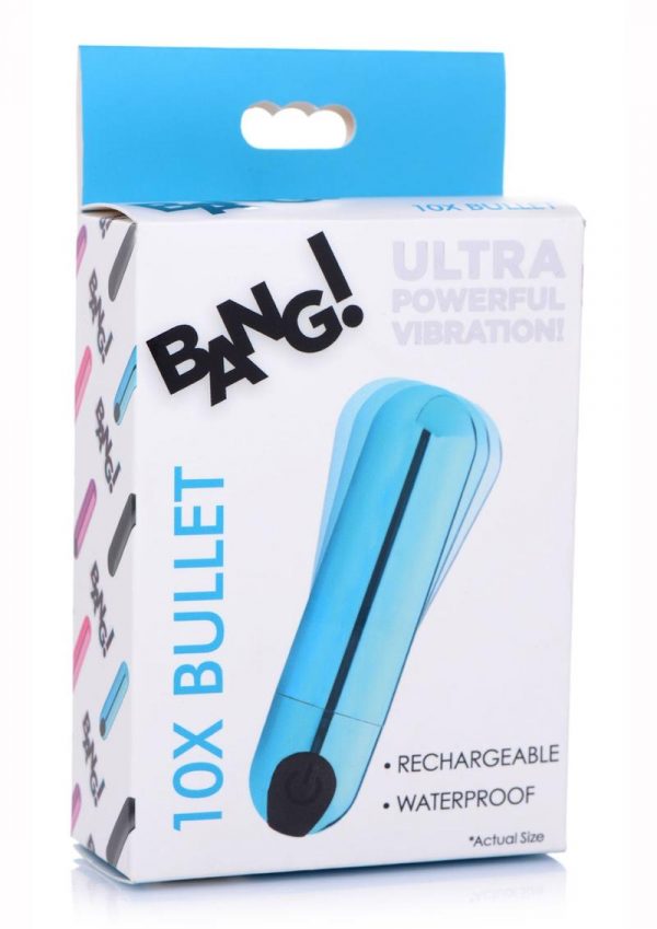 Bang 10X Vibrating Metallic Silicone Rechargeable Bullet Vibrator - Blue