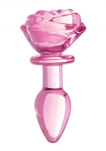 Booty Sparks Pink Rose Glass Anal Plug - Small - Pink