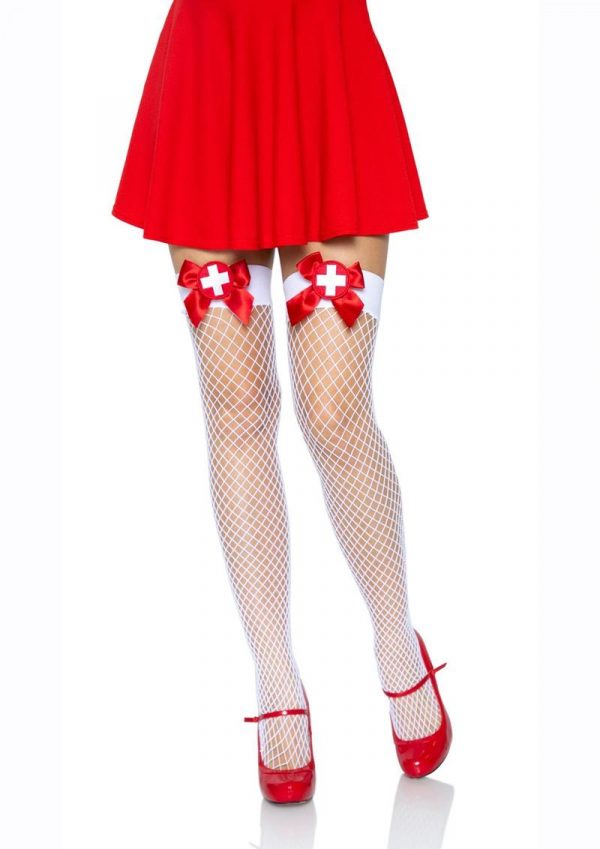 Leg Avenue Industrial Net Thigh High - O/S - White/Red