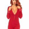 Leg Avenue Cozy Brushed Rib Long Johns with Cheeky Snap Closure Back Flap - Medium/Large - Red