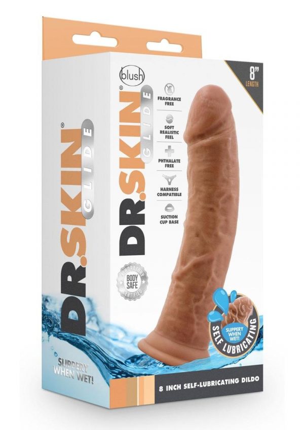 Dr. Skin Glide Self Lubricating Dildo 8in - Caramel