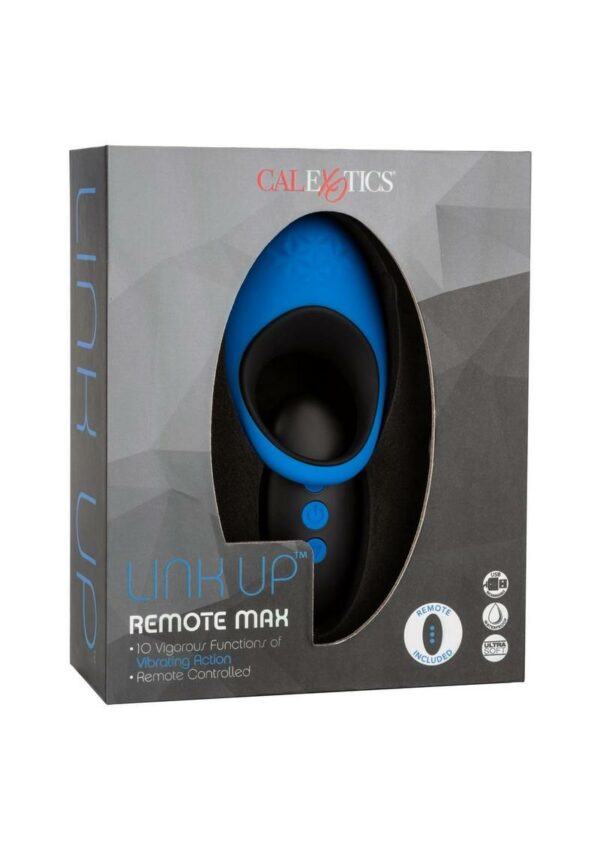 Link Up Remote Max Rechargeable Silicone Dual Stimulating Cock Ring with Remote Control - Blue/Black