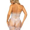 Leg Avenue Seamless Industrial Net Halter Bodystocking with Faux Lace Lingerie Detail - O/S - White