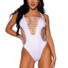Leg Avenue Seamless Shredded Racer Back Thong Bodysuit - O/S - White