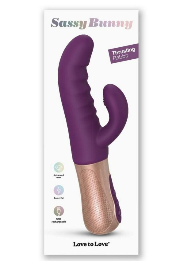 Sassy Bunny Dual Motor Rechargeable Silicone Thrusting Rabbit Vibrator - Purple Rain