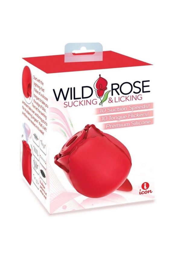 Wild Rose and Tongue Rechargeable Silicone Clitoral Stimulator with Suction - Red