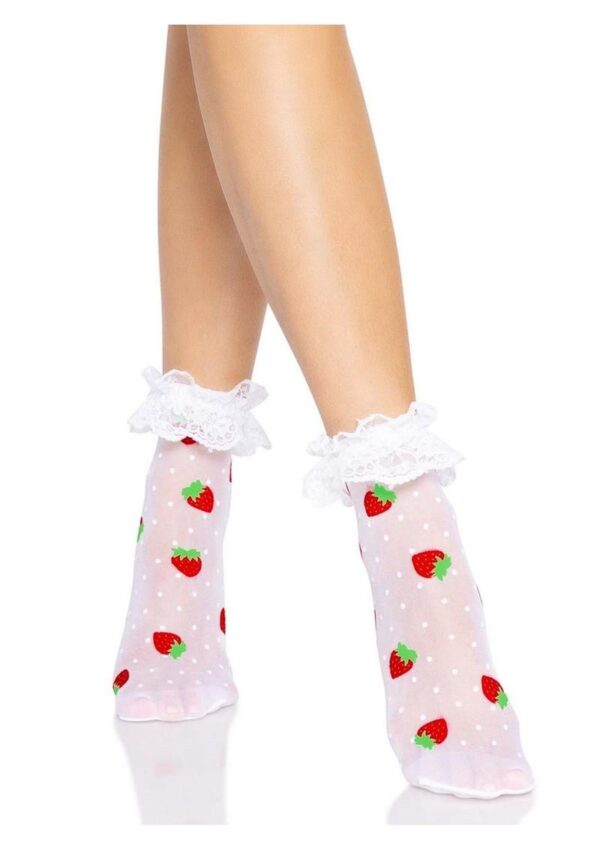 Leg Avenue Strawberry Polka Dot Ruffle Top Anklets - O/S - White/Red