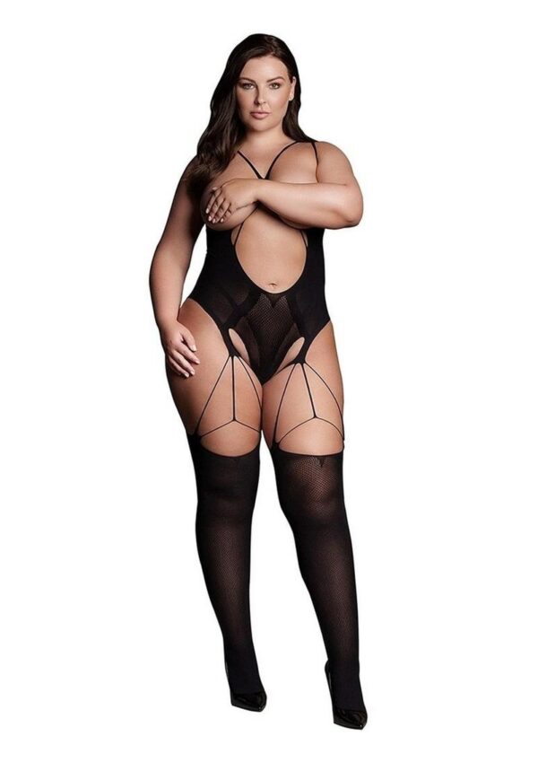 Le Desir Shade Elara VII Bodystocking with Open Cups - Queen - Black