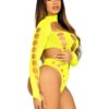 Leg Avenue Seamless Asymmetrical Cut Out Thong Back Bodysuit - O/S - Neon Yellow