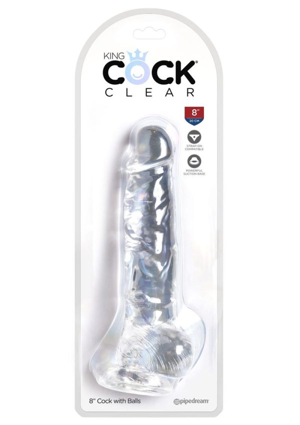 King Cock Dildo with Balls 8in - Clear