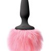 Bunny Tails Mini Silicone Butt Plug - Pink Fur - Black