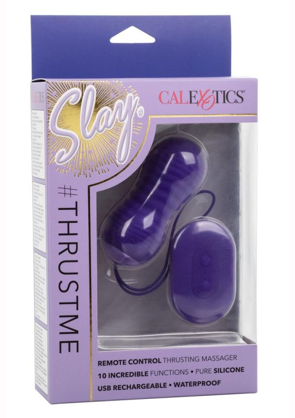 Slay #Thrustme Silicone Rechargeable Thrusting Rotating Vibrator with Remote - Purple