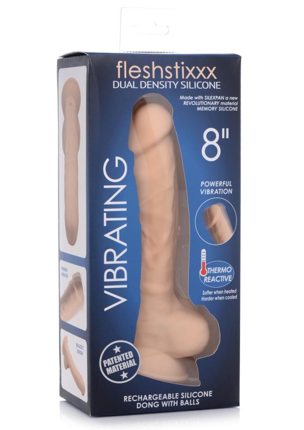 Fleshstixxx Silicone Rechargeable Vibrating Dong with Balls 8in - Vanilla