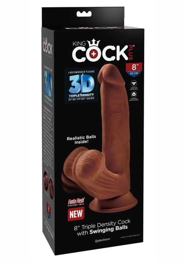 King Cock Plus Triple Density Dildo with Swinging Balls 8in - Chocolate