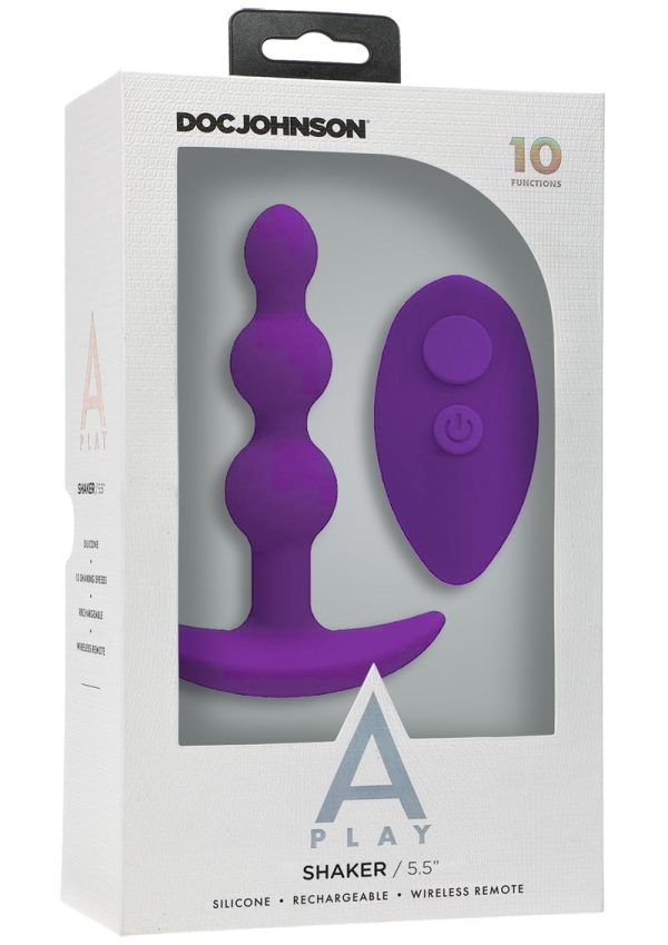 A-Play Shaker Rechargeable Silicone Beaded Anal Plug with Remote Control - Purple