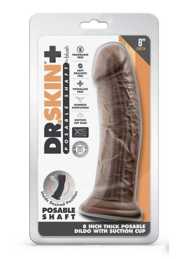 Dr. Skin Plus Thick Posable Dildo with Suction Cup 8in - Chocolate