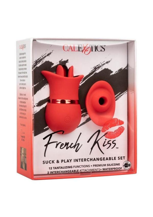 French Kiss Suck and Play Rechargeable Silicone Interchangeable Set - Red