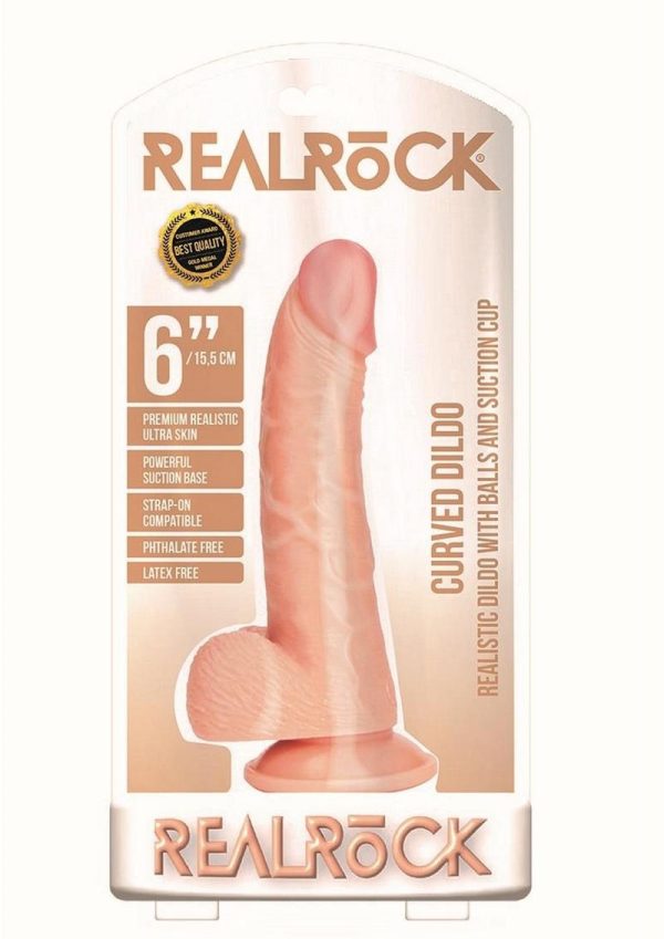 RealRock Curved Realistic Dildo with Balls and Suction Cup 6in - Vanilla