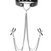 Sex and Mischief Amor Collar with Nipple Clamps - Black/Silver