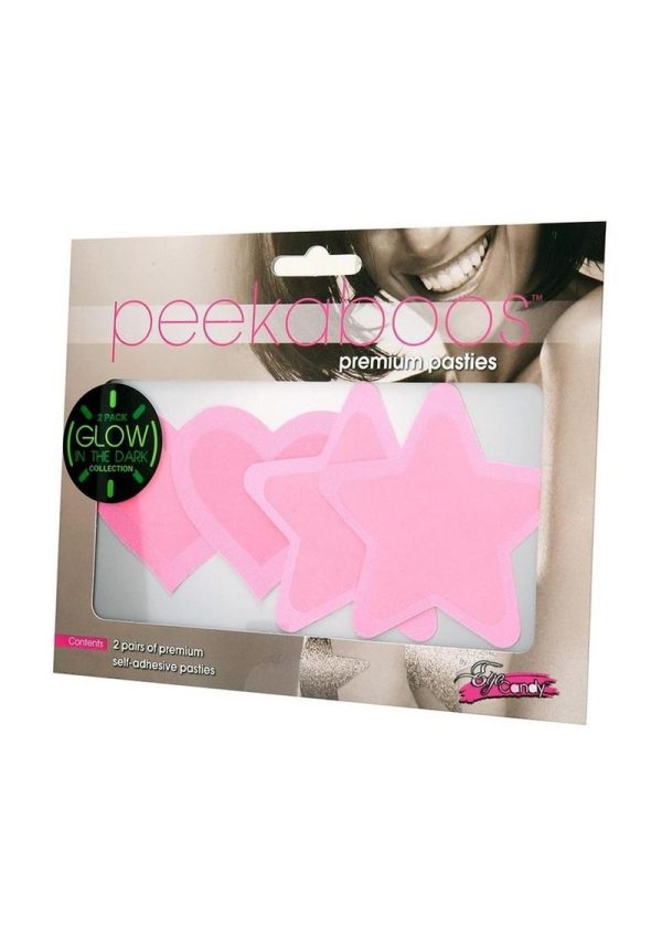 Peekaboo Glow In The Dark Hearts and Stars Pasties - Hot Pink