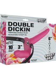 Sweet Sex Double Dickin Vibrating Silicone Double Dildo Strap-On - Pink/Black