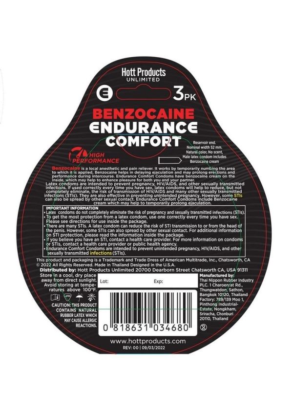 Endurance Comfort Condoms with Benzocaine 3 per Pack