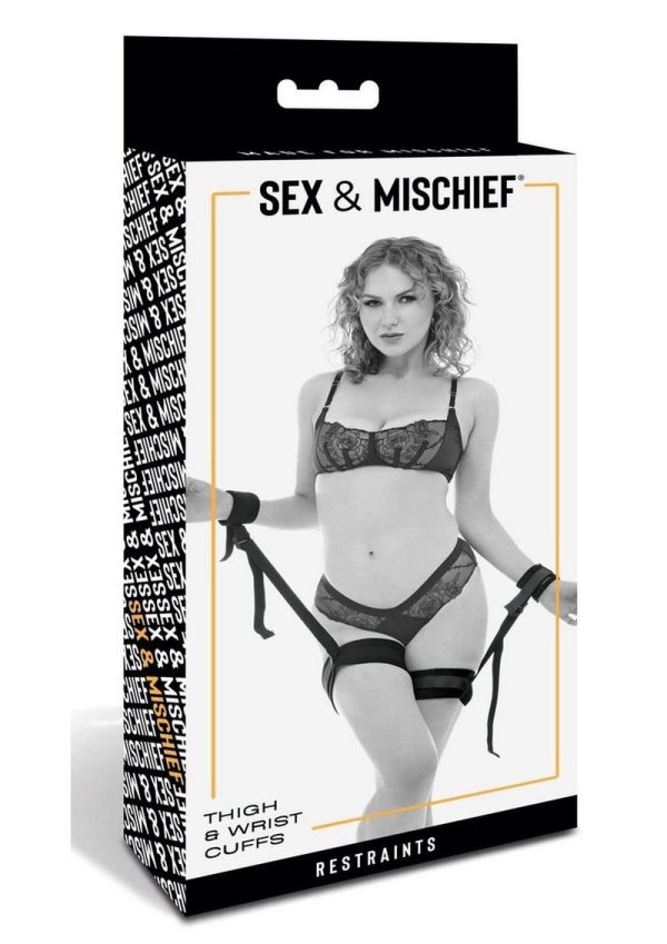 Sex and Mischief Brat Thigh and Wrist Cuffs - Black