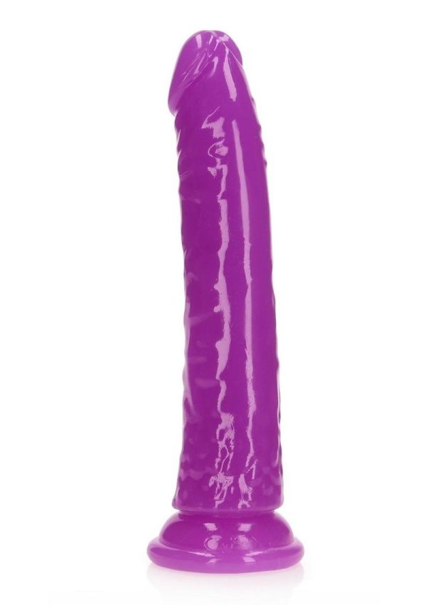 RealRock Slim Glow in the Dark Dildo with Suction Cup 8in - Purple